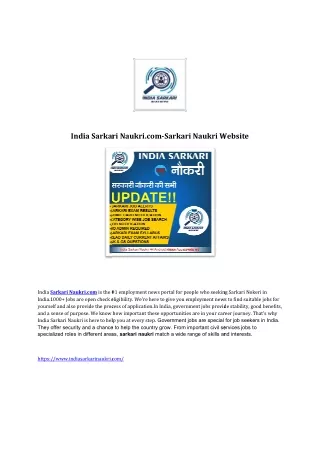 India Sarkari Naukri.com-Sarkari Naukri Website