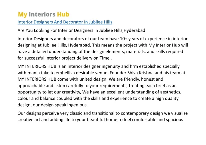 interior designers and decorator in jubliee hills