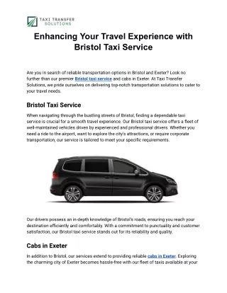 Enhancing Your Travel Experience with Bristol Taxi Service