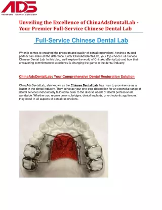 ChinaAdsDentalLab - Your Premier Full-Service Chinese Dental Lab