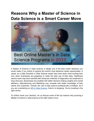 Reasons Why a Master of Science in Data Science is a Smart Career Move