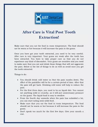 After Care is Vital Post Tooth Extraction