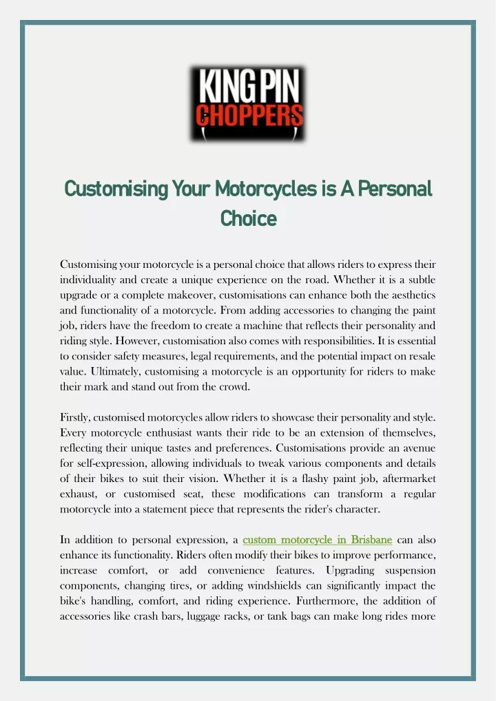 customising customising your motorcycles your