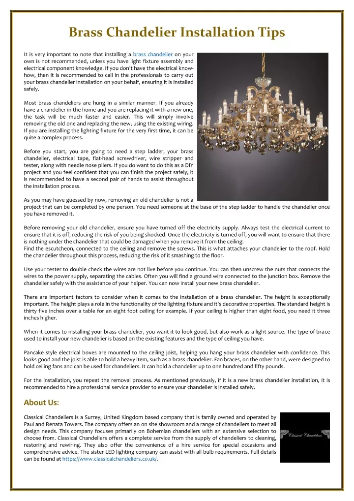 brass chandelier installation tips