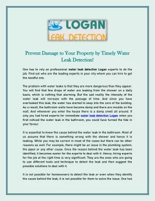 Prevent Damage to Your Property by Timely Water Leak Detection