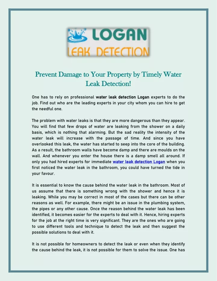 prevent damage to your property by timely water