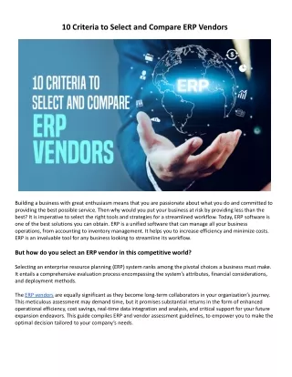 10 Criteria to Select and Compare ERP Vendors