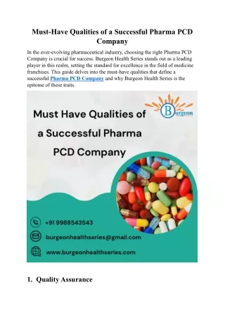 Must Have Qualities of a Successful Pharma PCD Company