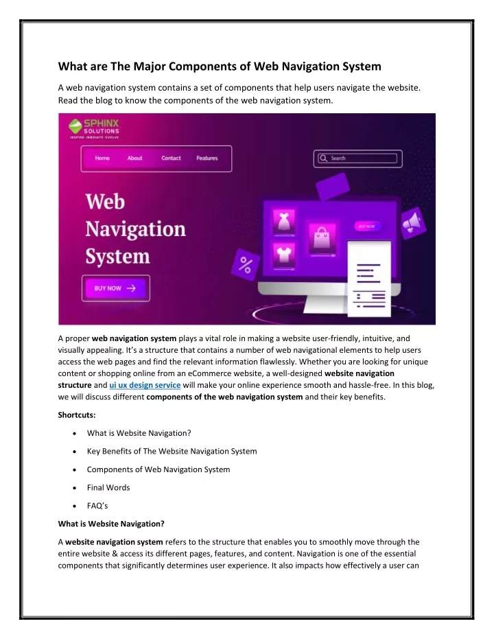what are the major components of web navigation