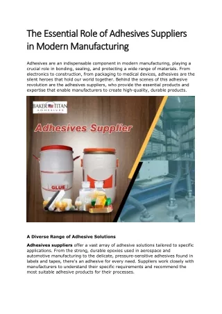 The Essential Role of Adhesives Suppliers in Modern Manufacturing