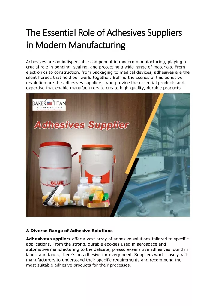 the essential role of adhesives suppliers