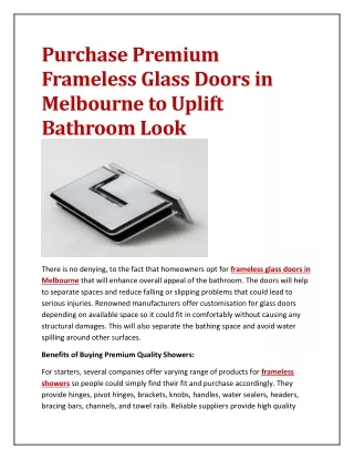 Purchase Premium Frameless Glass Doors in Melbourne to Uplift Bathroom Look