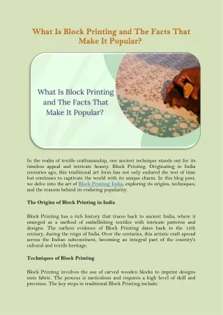 What Is Block Printing and The Facts That Make It Popular