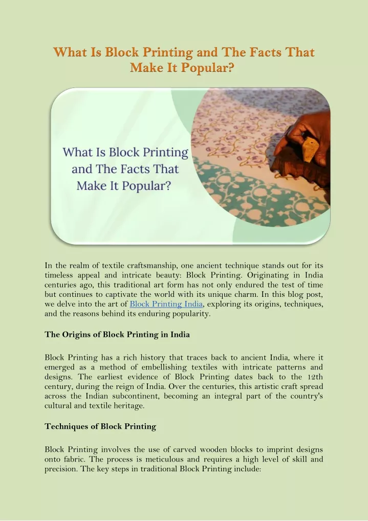 what is block printing and the facts that make