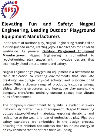 Outdoor Playground Equipment Manufacturers