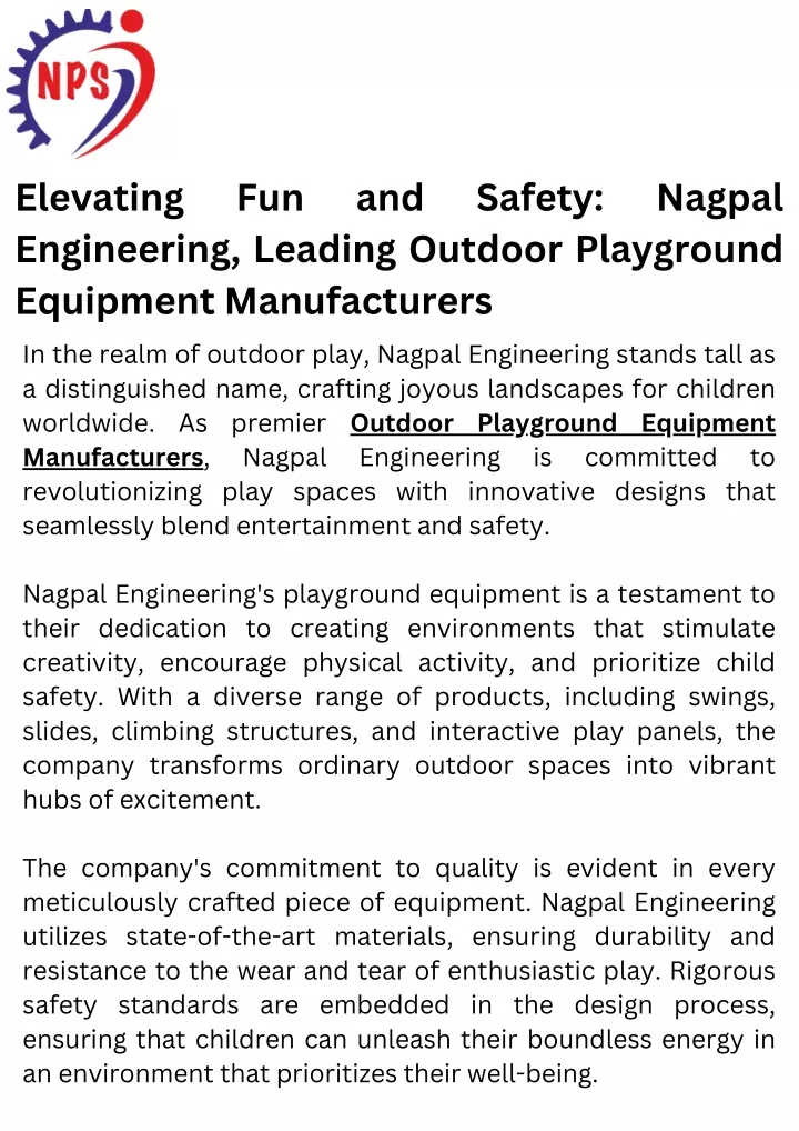 elevating engineering leading outdoor playground