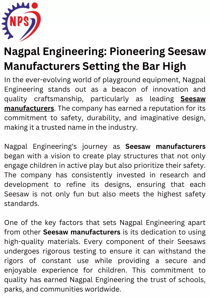 nagpal engineering pioneering seesaw
