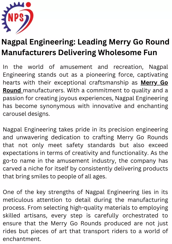 nagpal engineering leading merry go round