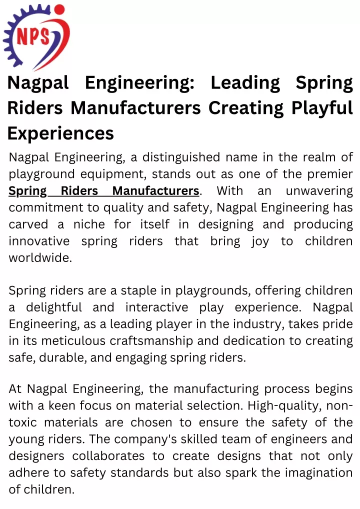 nagpal engineering leading spring riders