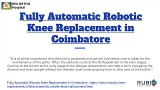 Fully Automatic Robotic Knee Replacement in Coimbatore