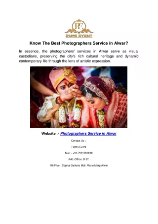 Know The Best Photographers Service in Alwar?