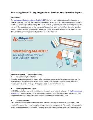 Mastering MAHCET:  Key Insights from Previous Year Question Papers