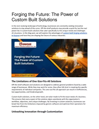 Forging the Future - The Power of Custom Built Solutions