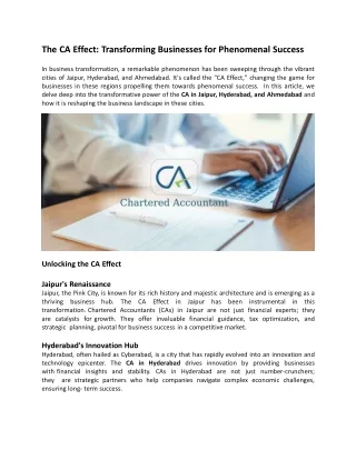 The CA Effect: Transforming Businesses for Phenomenal Success