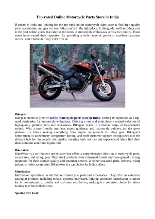 top rated online motorcycle parts store in india