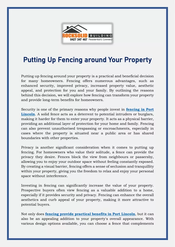 putting up fencing around your property putting