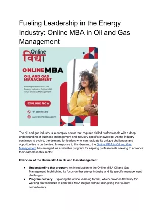 Fueling Leadership in the Energy Industry: Online MBA in Oil and Gas Management