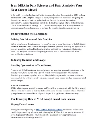 is an mba in data sciences and data analytics