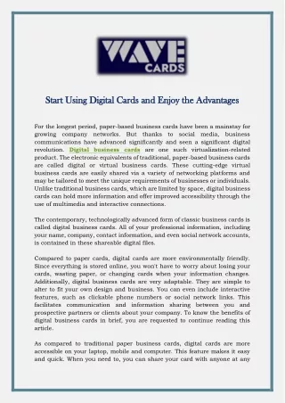 Start Using Digital Cards and Enjoy the Advantages