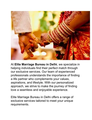 Elite Marriage Bureau Delhi Finding Your Perfect Match with Exclusive Services
