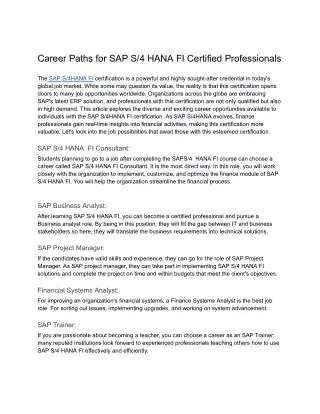 Career Paths for SAP S_4 HANA FI Certified Professionals 1