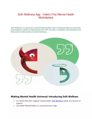 Best Mental Health Platform | Solh Wellnes