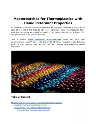 Masterbatches for Thermoplastics with Flame Retardant Properties