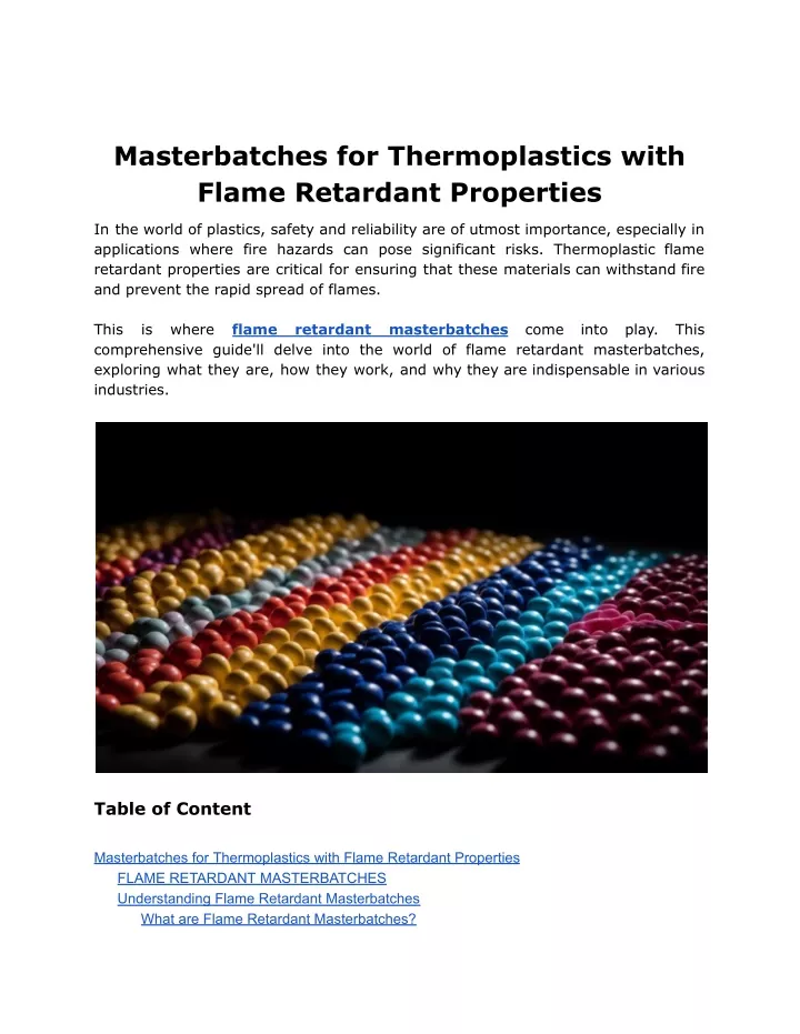 masterbatches for thermoplastics with flame