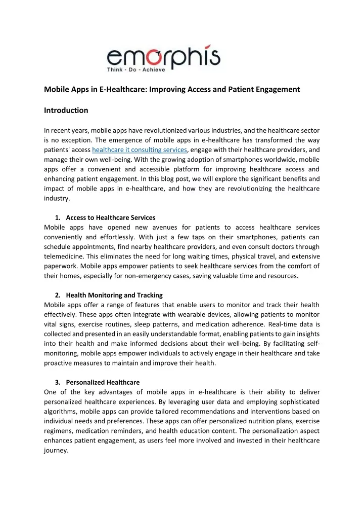 mobile apps in e healthcare improving access