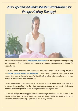 Visit Experienced Reiki Master Practitioner for Energy Healing Therapy!