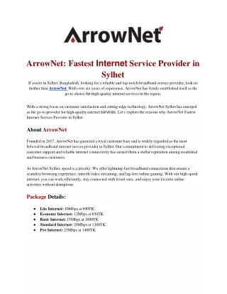 ArrowNet Fastest Internet Service Provider in Sylhet