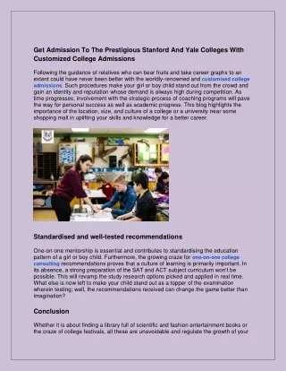 Get Admission To The Prestigious Colleges With Customized College Admissions