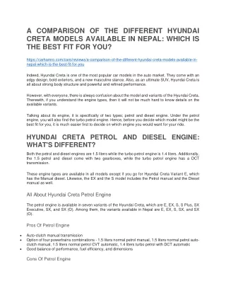 A COMPARISON OF THE DIFFERENT HYUNDAI CRETA MODELS AVAILABLE IN NEPAL
