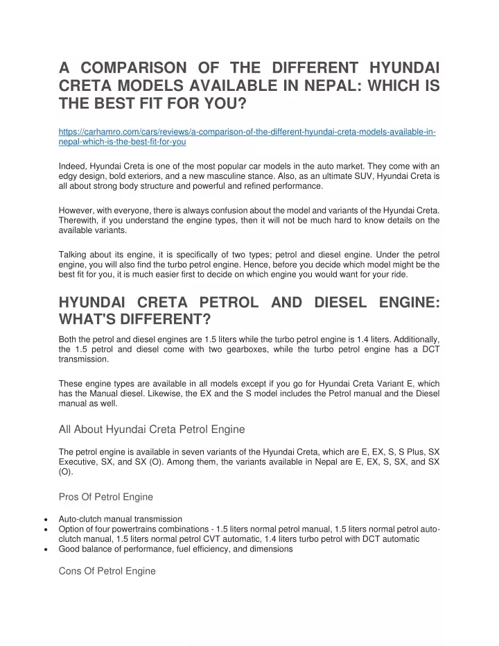 a comparison of the different hyundai creta