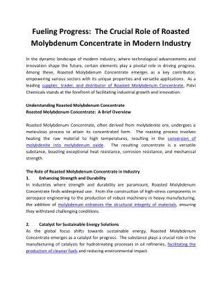 Fueling Progress  The Crucial Role of Roasted Molybdenum Concentrate in Modern Industry