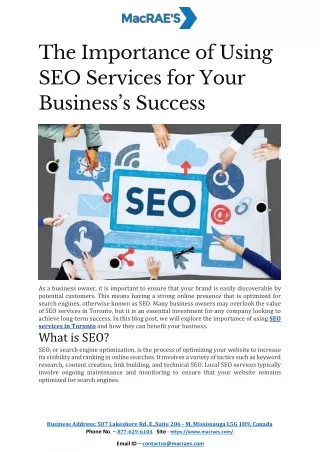 The Importance of Using SEO Services for Your Business’s Success