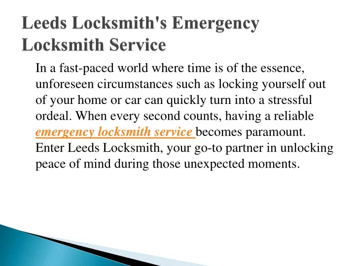 leeds locksmith s emergency locksmith service