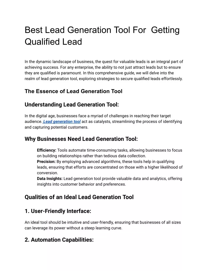 best lead generation tool for getting qualified