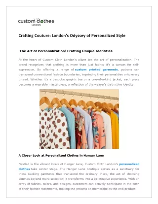 London's Odyssey of Personalized Style