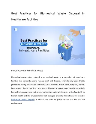 Best Practices for Biomedical Waste Disposal in Healthcare Facilities